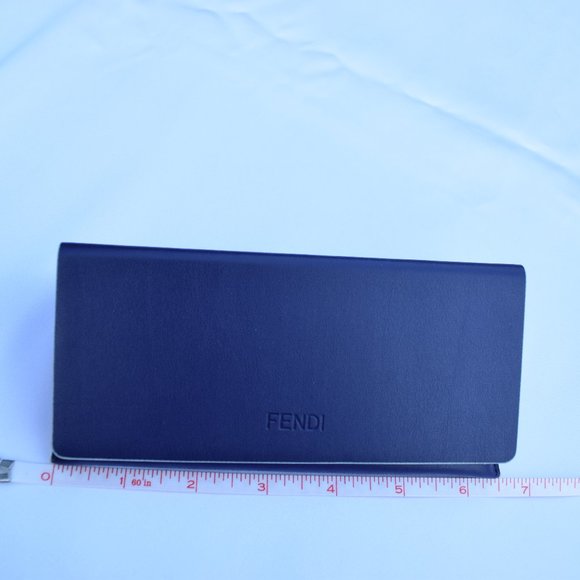 Fendi Sunglasses Case, Large Blue Leather Triangle Hard Case, Coral Cloth, Wide - Picture 8 of 11